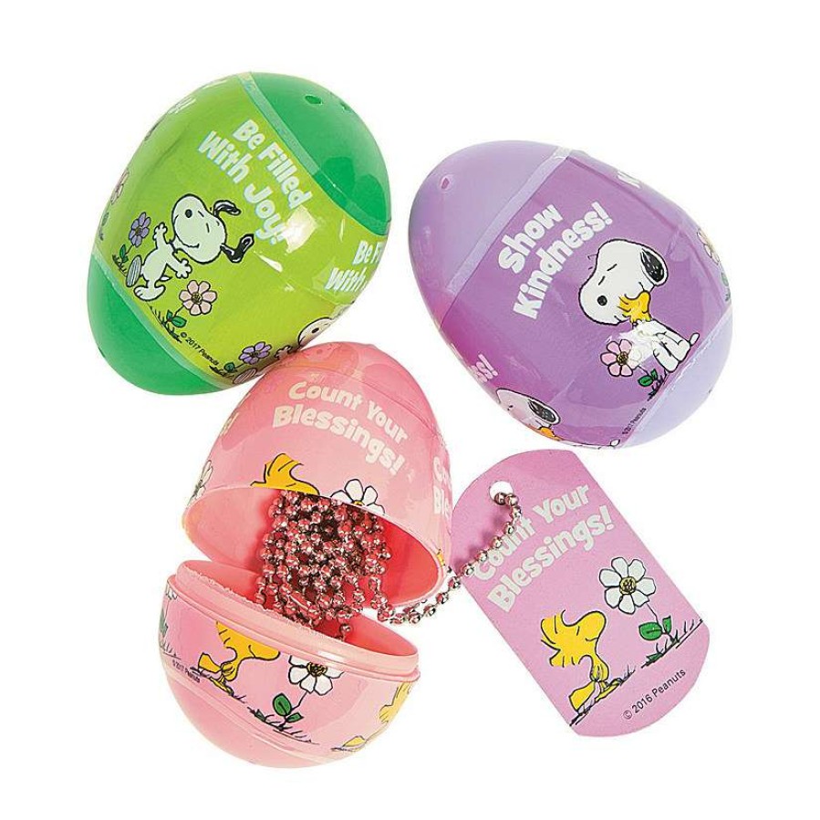 Easter Egg Hunt * | Flash Sale 2 1/2 Peanuts Inspirational Dog Tag Necklace-Filled Plastic Easter Eggs 12 Pc.