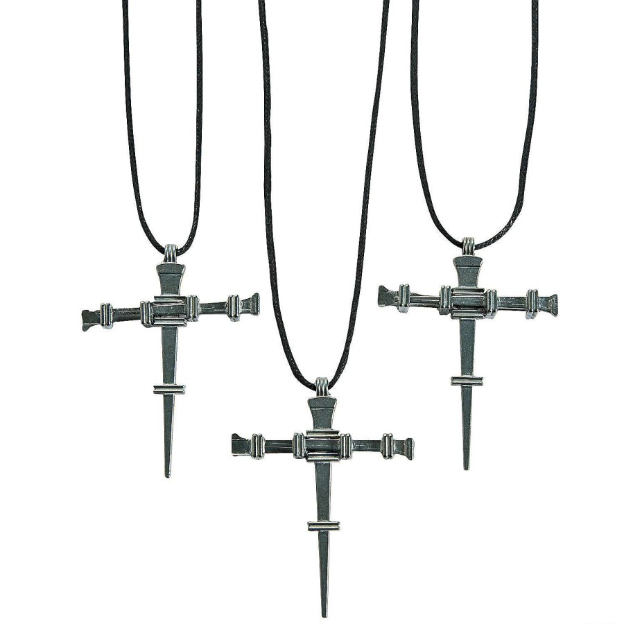 Easter Basket Fillers * | Cheap Pewtertone Nail Cross Necklaces 12 Pc.