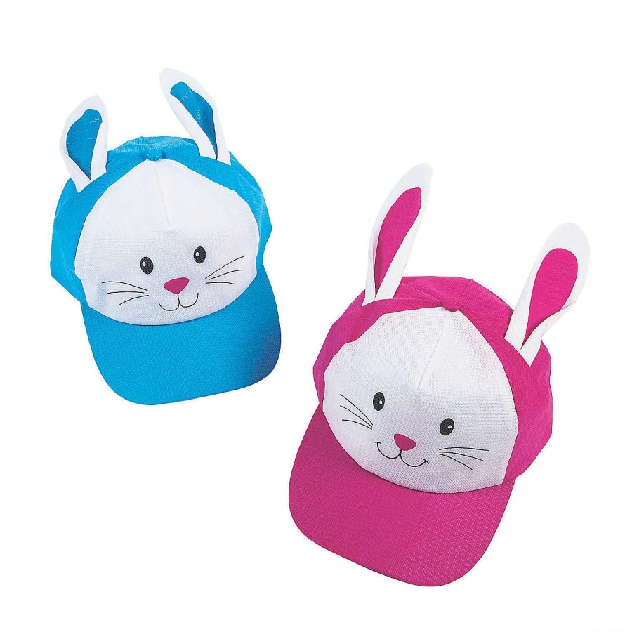 Easter Basket Fillers * | New Easter Bunny Baseball Caps With Ears 12 Pc.