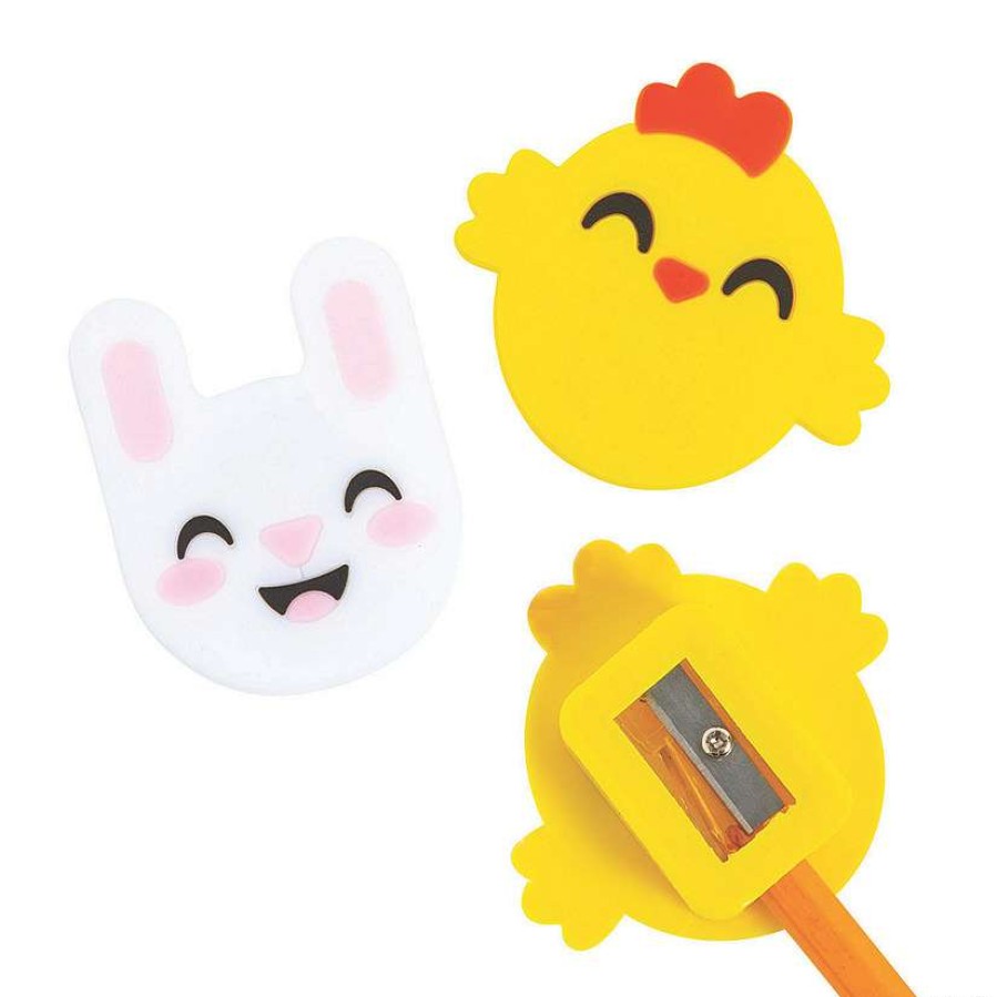 Easter Baskets & Grass * | Flash Sale Bunny & Chick Easter Pencil Sharpeners 12 Pc.