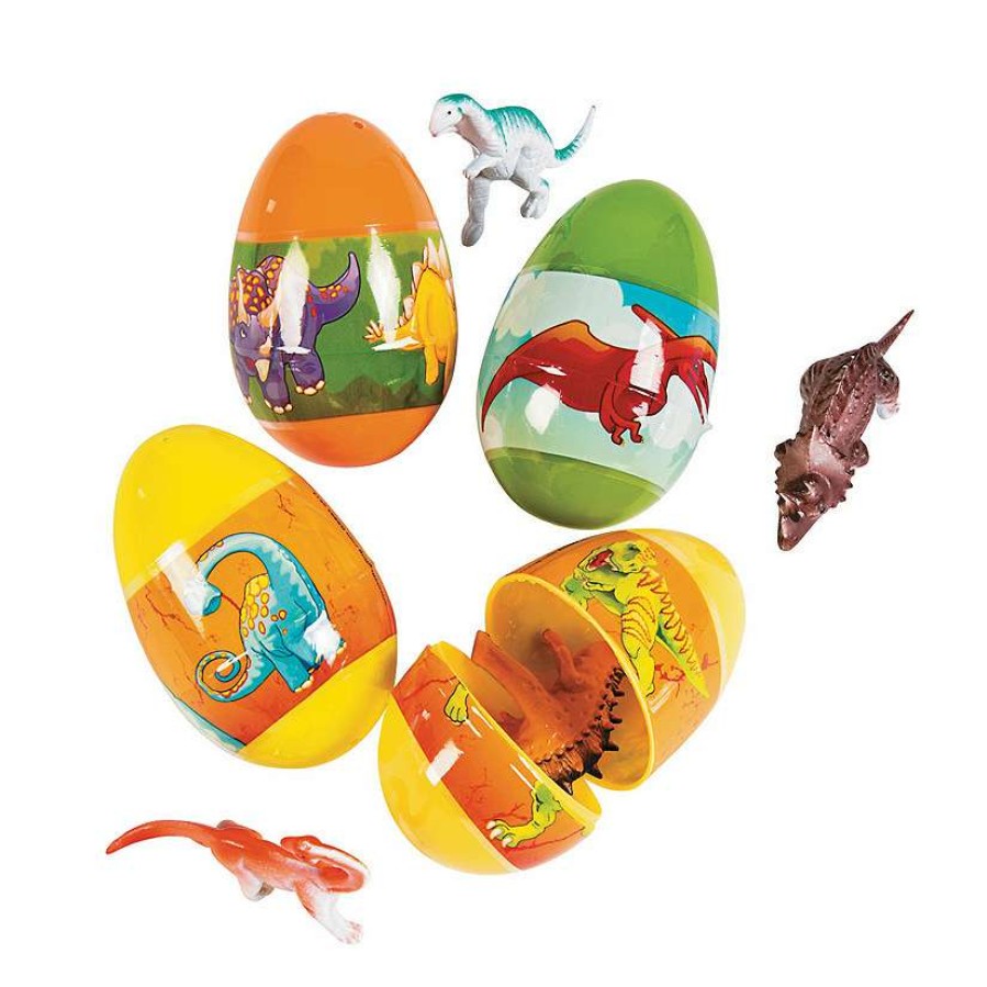 Easter Basket Fillers * | Wholesale 3 Dinosaur Toy-Filled Plastic Easter Eggs 12 Pc.