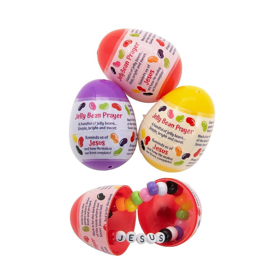 Easter Basket Fillers * | Top 10 2 1/4 Jelly Bean Prayer Bracelet-Filled Plastic Easter Eggs 24 Pc.