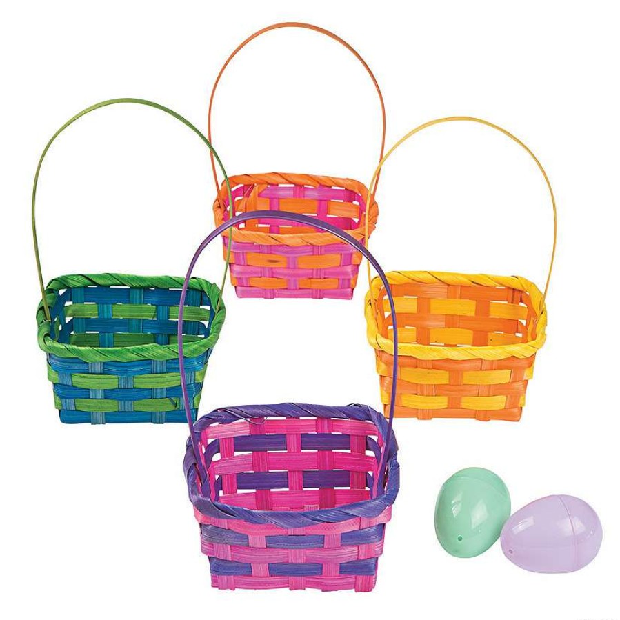 Easter Baskets & Grass * | Cheapest Square Bamboo Multicolor Baskets 12 Pc.