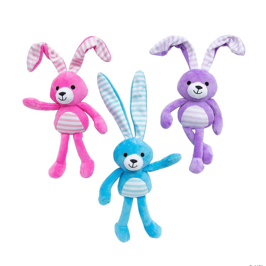 Easter Basket Fillers * | Wholesale Easter Wired Long Ear Striped Stuffed Bunnies 12 Pc.