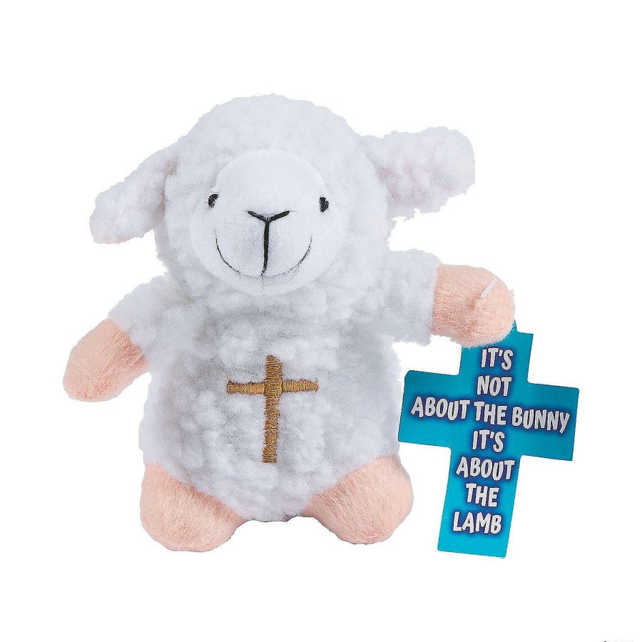 Easter Basket Fillers * | Coupon Religious Stuffed Lambs With Embroidered Cross & Card 12 Pc.