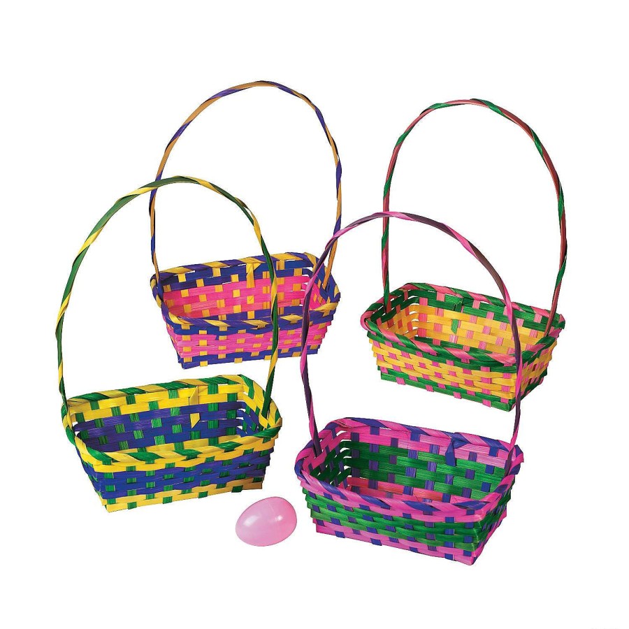 Easter Egg Hunt * | Cheapest Multicolor Rectangular Easter Bamboo Baskets 12 Pc.