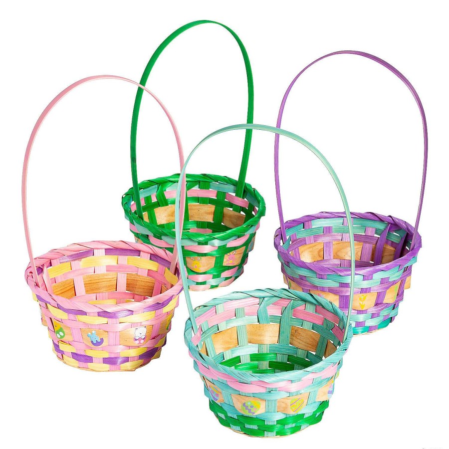 Easter Baskets & Grass * | Hot Sale Bamboo Multi-Colored Easter Baskets 12 Pc.