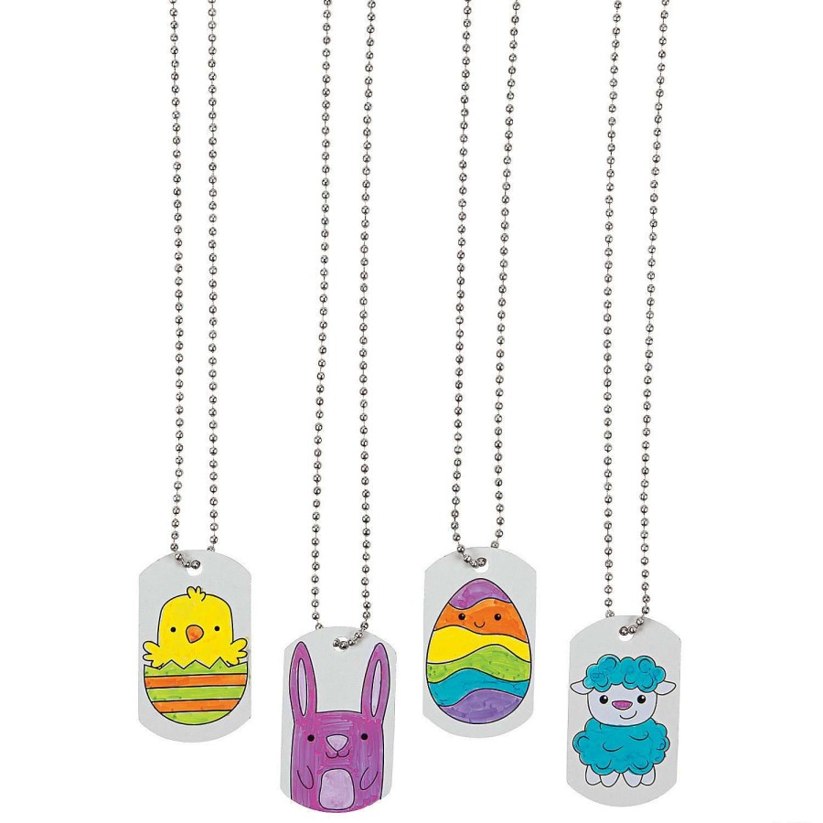 Toy Egg Fillers * | Buy Color Your Own Easter Character Dog Tag Necklaces 24 Pc.