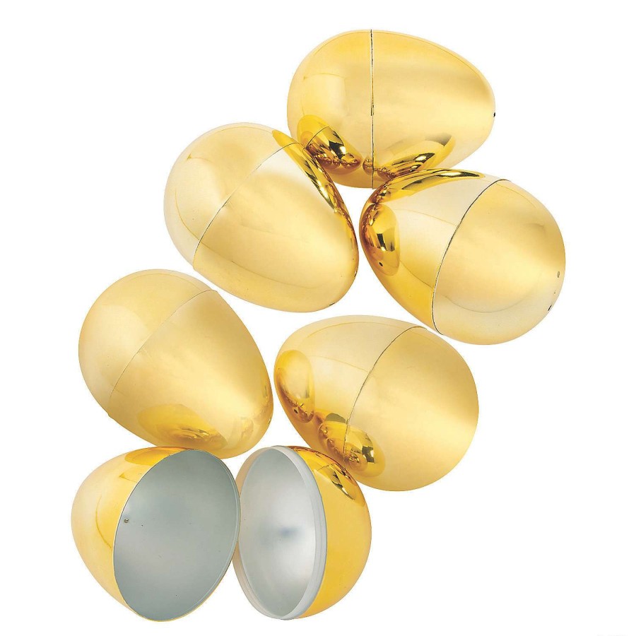 Easter Egg Hunt * | Coupon 4 1/2 Metallic Gold Plastic Easter Eggs 6 Pc.