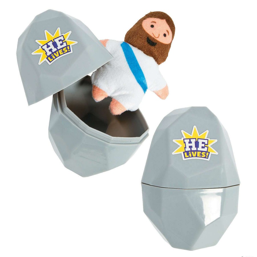 Easter Basket Fillers * | New 4 Religious Easter Egg Tomb With Stuffed Jesus Character 24 Pc.