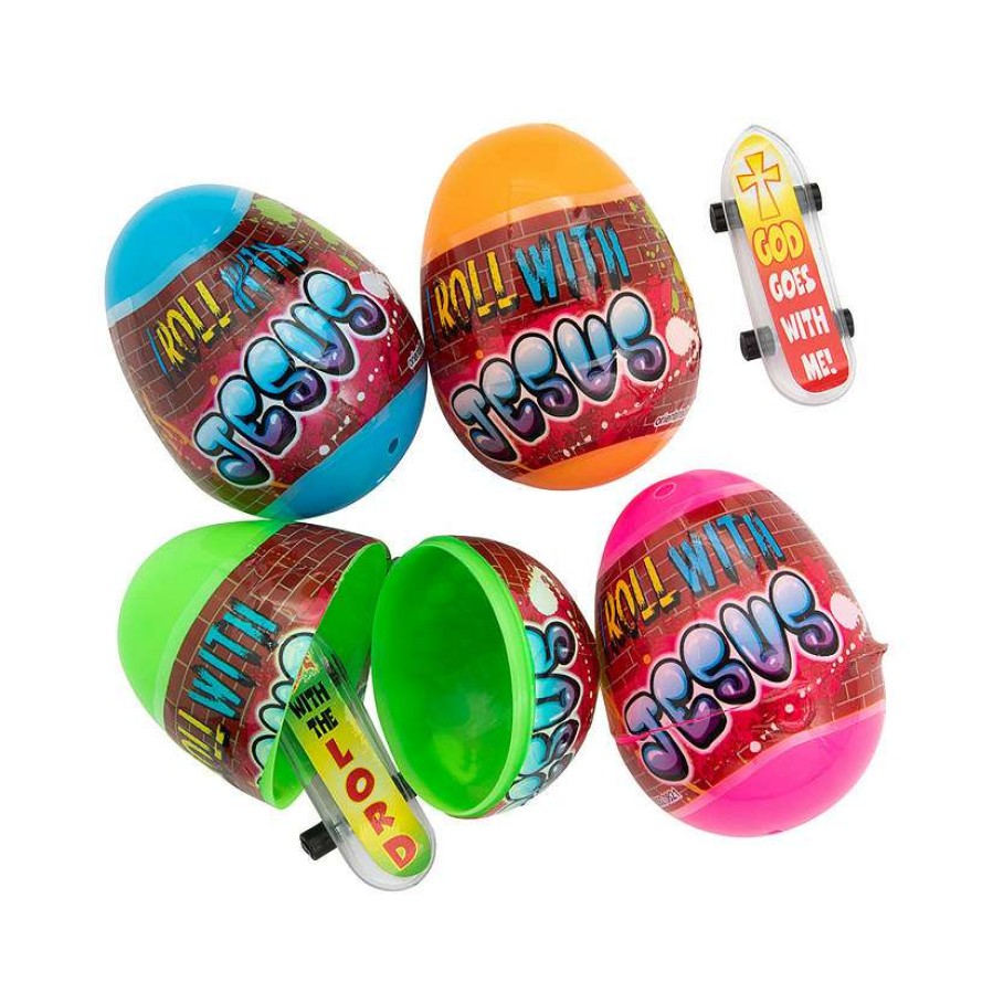 Easter Eggs * | Outlet 2 1/2 Roll With Jesus Skateboard-Filled Plastic Easter Eggs 24 Pc.