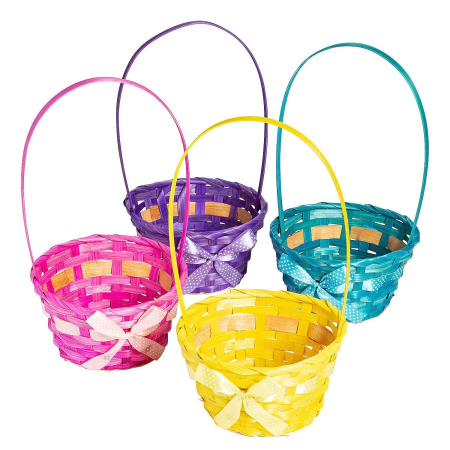 Easter Baskets & Grass * | Best Deal Ribbon-Wrapped Bamboo Easter Baskets 12 Pc.