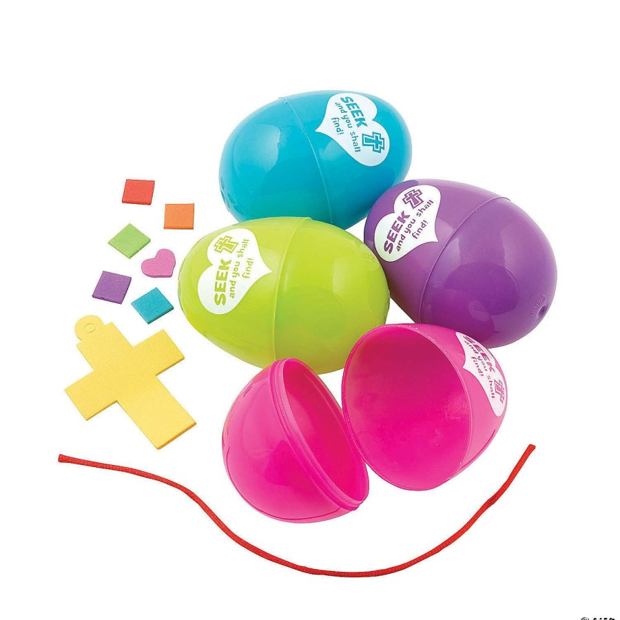 Easter Egg Hunt * | Top 10 3 Jumbo Cross Ornament Craft-Filled Plastic Easter Eggs 12 Pc.