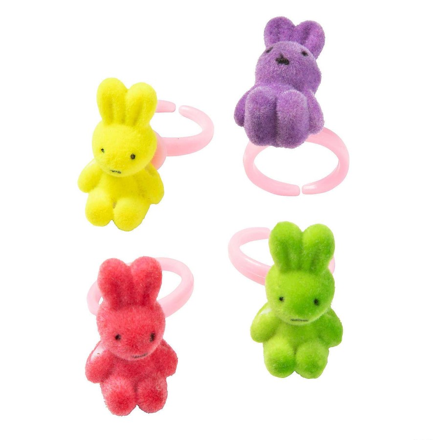 Easter Egg Hunt * | Cheapest Flocked Bunny Rings 12 Pc.