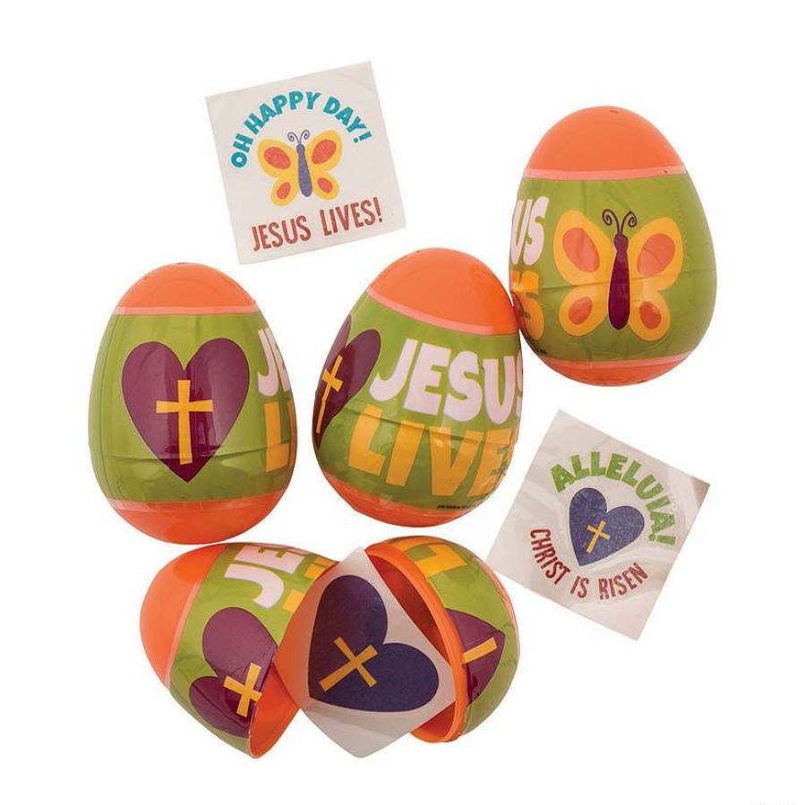 Easter Egg Hunt * | Wholesale 2 1/2 Religious Tattoo-Filled Plastic Easter Eggs 12 Pc.