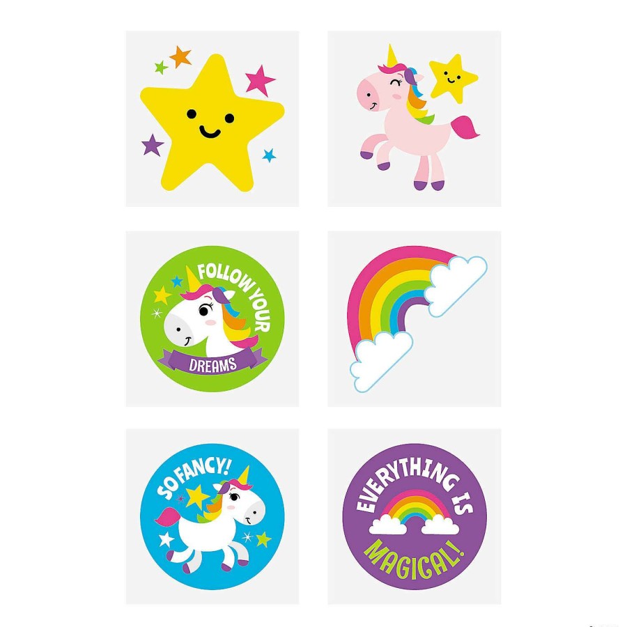 Toy Egg Fillers * | Hot Sale Rainbow Unicorn Temporary Tattoos 72 Pc.