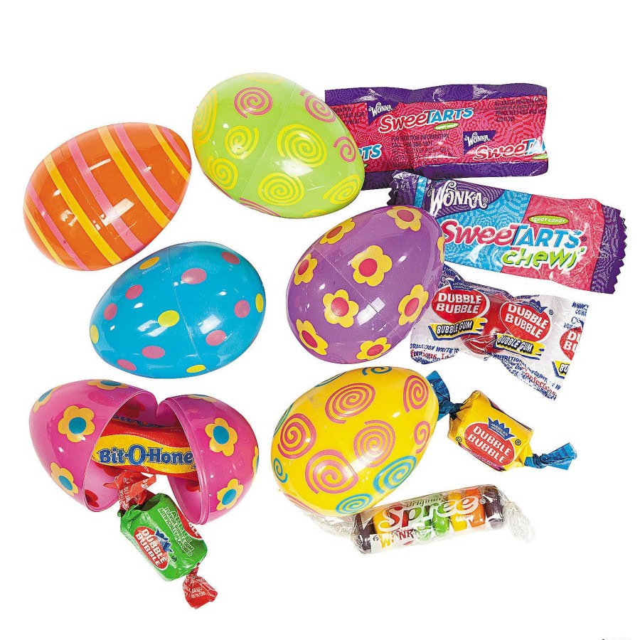 Easter Basket Fillers * | Wholesale 2 1/4 Bright Printed Candy-Filled Plastic Easter Eggs 24 Pc.