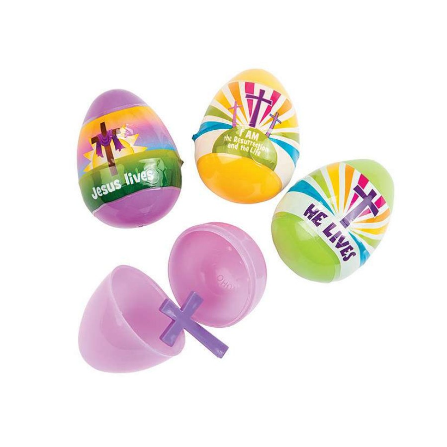 Easter Egg Hunt * | Promo 2 1/2 He Lives Cross-Filled Plastic Easter Eggs 12 Pc.