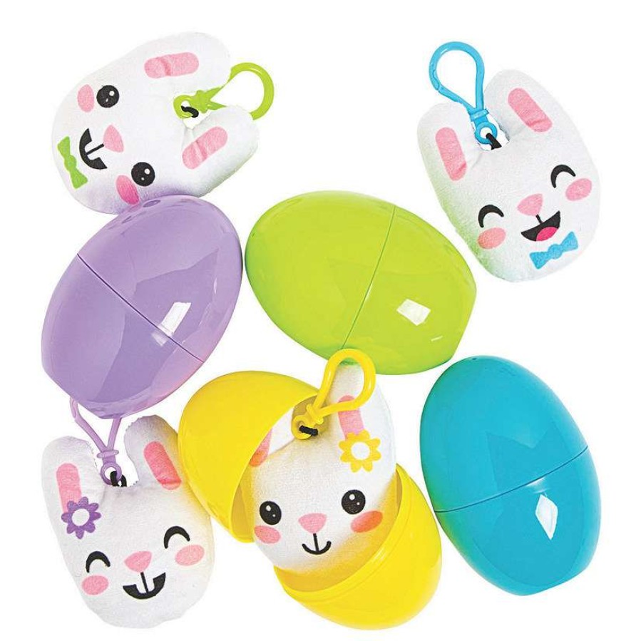 Easter Egg Hunt * | Best Reviews Of 4 Stuffed Bunny Backpack Clip Keychain-Filled Plastic Easter Eggs 12 Pc.