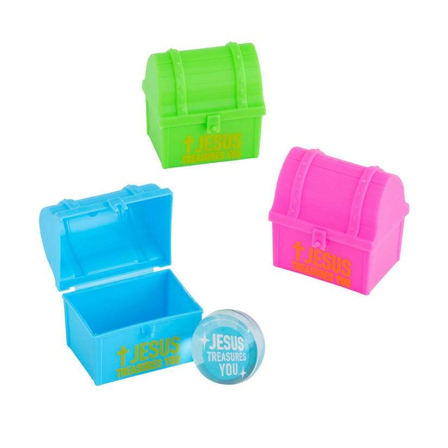 Easter Egg Hunt * | Deals 2 1/4 Religious Treasure Chest-Shaped Bouncy Ball-Filled Plastic Easter Eggs 12 Pc.