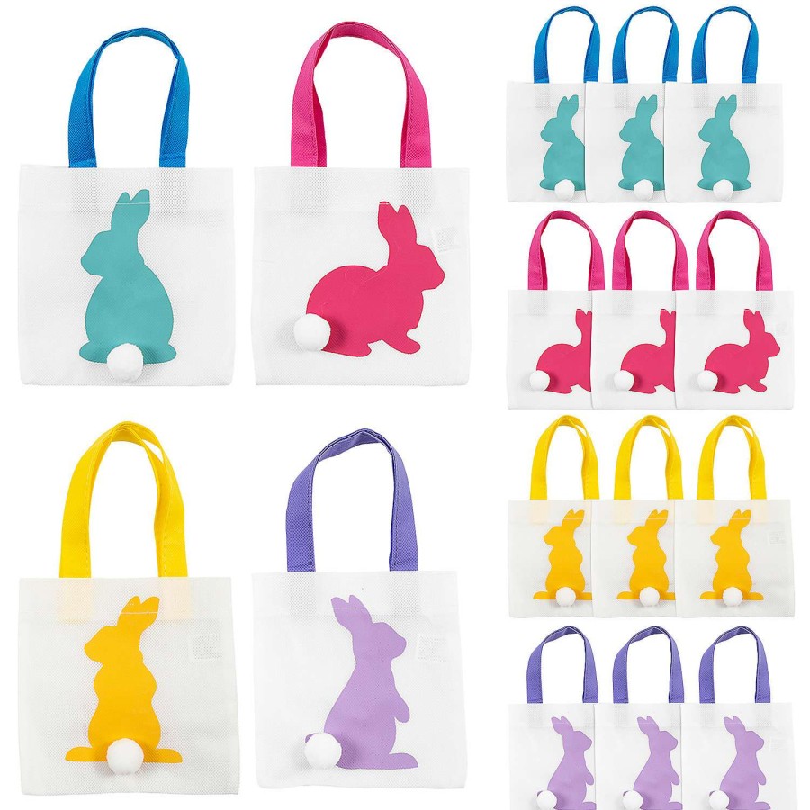 Easter Baskets & Grass * | Flash Sale Mini Easter Bunny Silhouette Nonwoven Tote Bags -12 Pc.