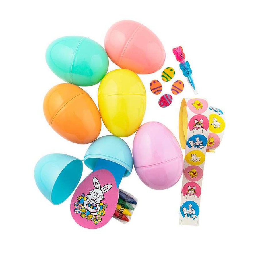 Easter Basket Fillers * | Wholesale 3 Jumbo Pastel Stationery-Filled Plastic Easter Eggs 24 Pc.