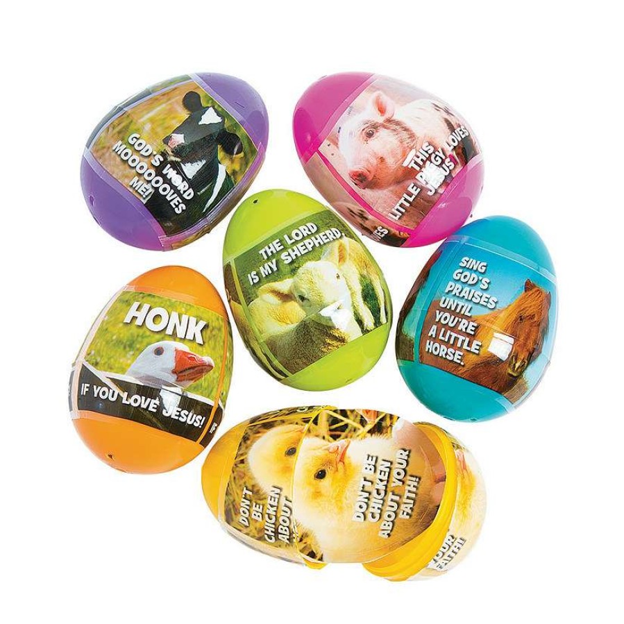 Easter Egg Hunt * | Promo 2 1/2 Religious Farm Animal Sticker-Filled Plastic Easter Eggs 24 Pc.