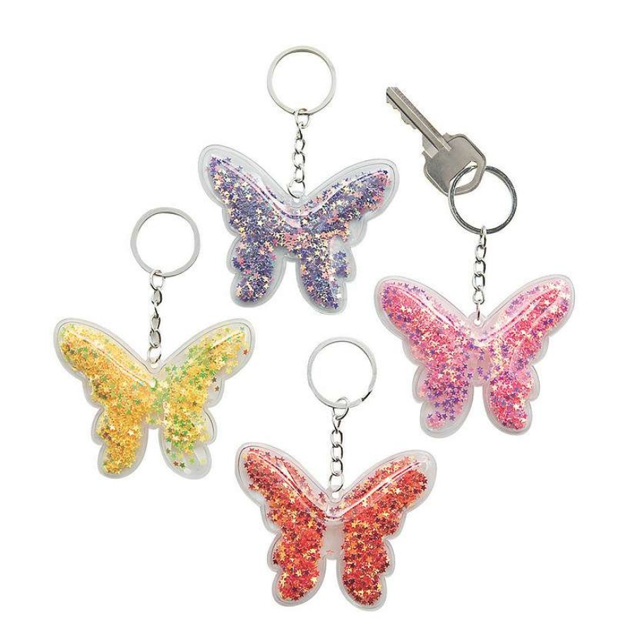 Easter Basket Fillers * | Best Sale Transparent Confetti Butterfly Keychains 12 Pc.