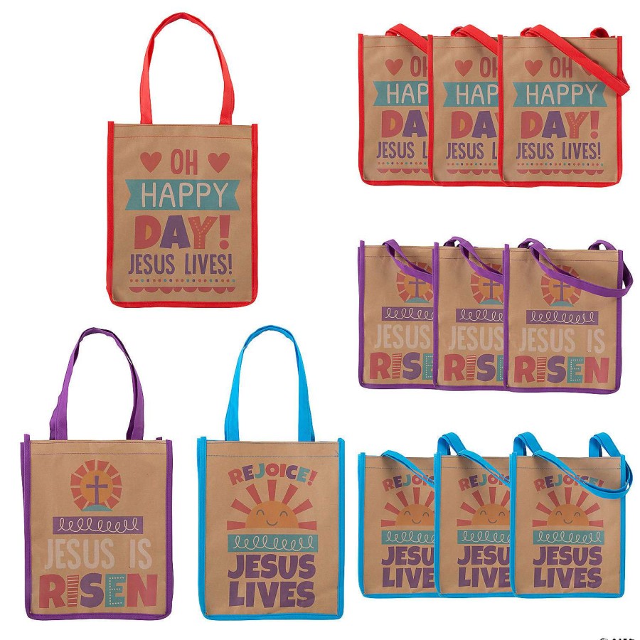 Easter Egg Hunt * | Best Pirce Large He Lives Craft Nonwoven Tote Bags 12 Pc.