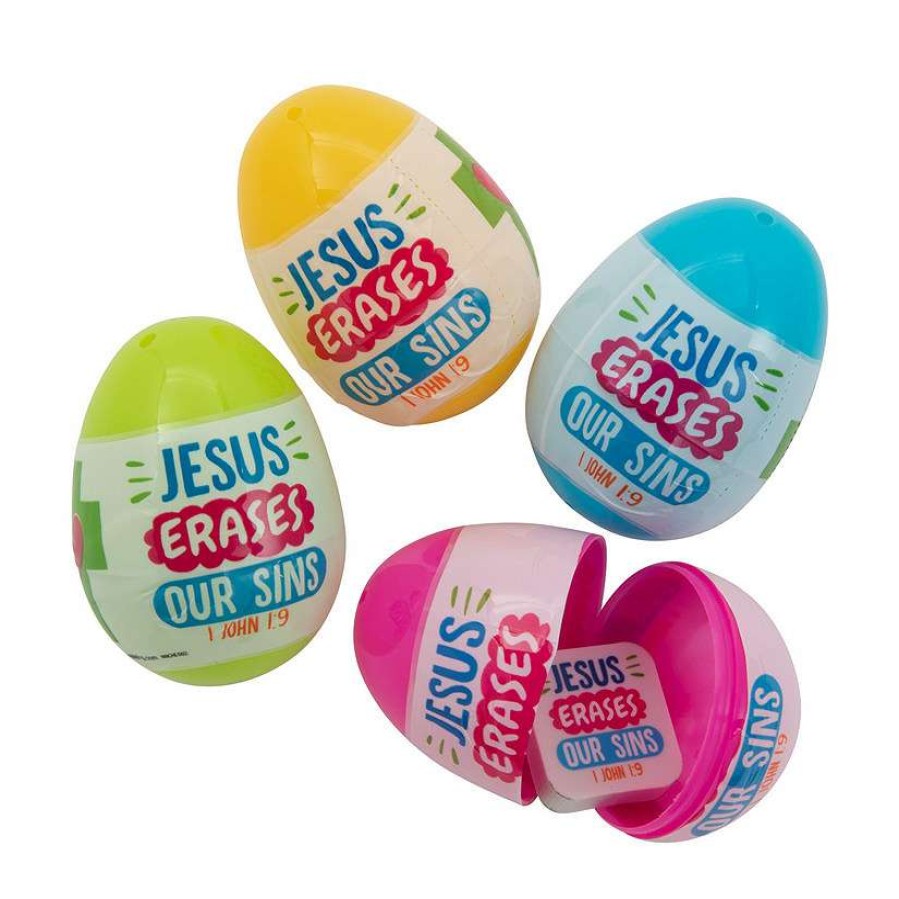 Easter Eggs * | Best Pirce 2 1/2 Jesus Erases Our Sins Eraser-Filled Plastic Easter Eggs 24 Pc.