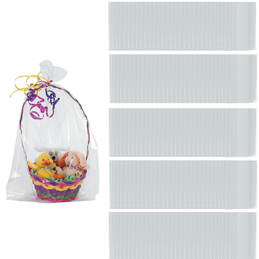 Easter Baskets & Grass * | New 10 X 18 Bulk Large Clear Cellophane Gift Basket Bags 150 Pc.