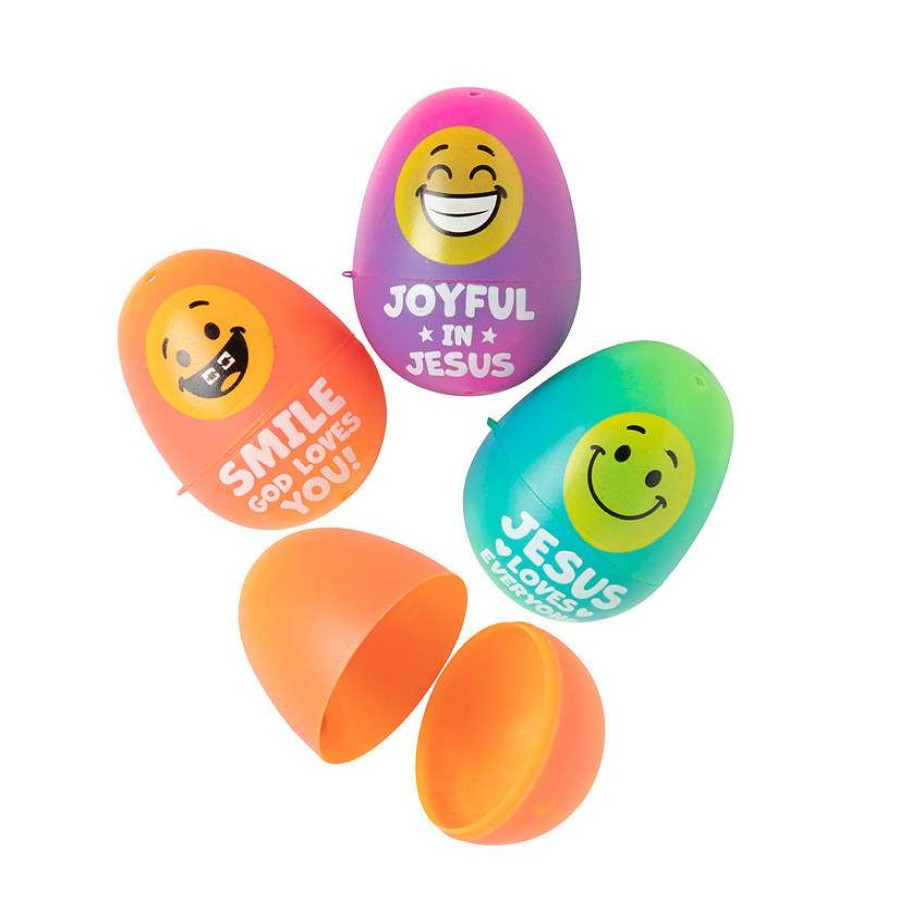 Easter Eggs * | Wholesale 2 1/4 Religious Smile Face Plastic Easter Eggs 72 Pc.