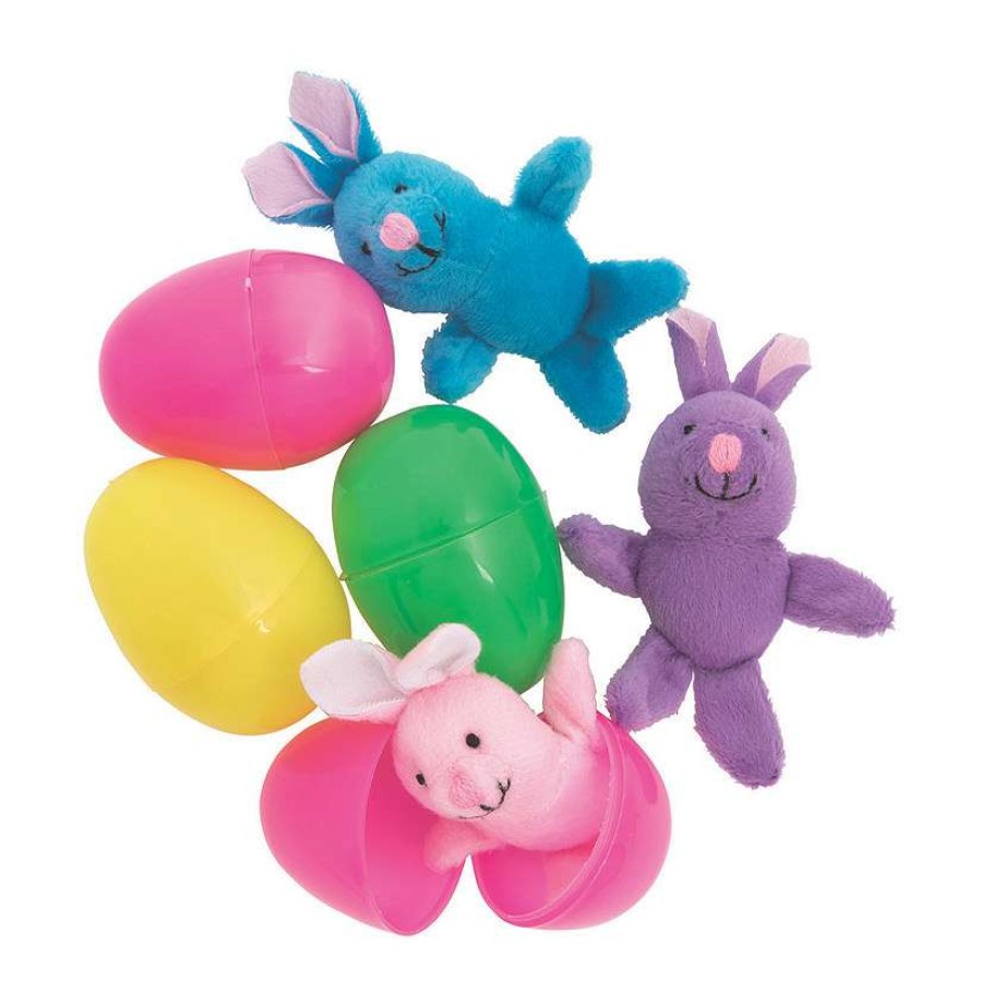 Easter Basket Fillers * | Cheap 4 Bright Stuffed Bunny-Filled Plastic Easter Eggs 12 Pc.