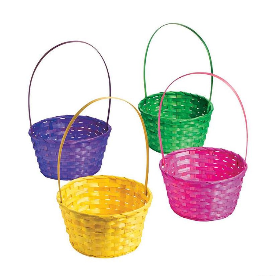 Easter Baskets & Grass * | Buy Large Solid Color Easter Bamboo Baskets 12 Pc.