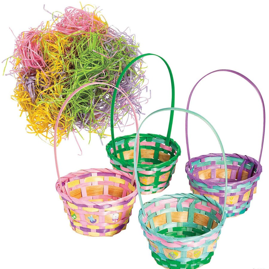 Easter Baskets & Grass * | Outlet Easter Bamboo Baskets With Grass Kit For 12