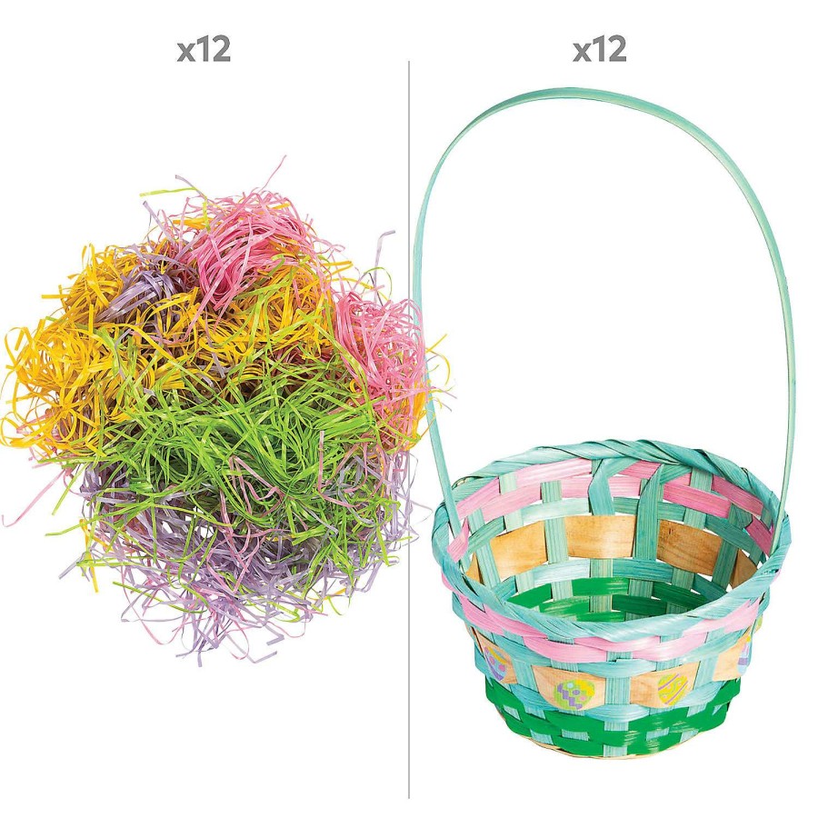 Easter Baskets & Grass * | Outlet Easter Bamboo Baskets With Grass Kit For 12