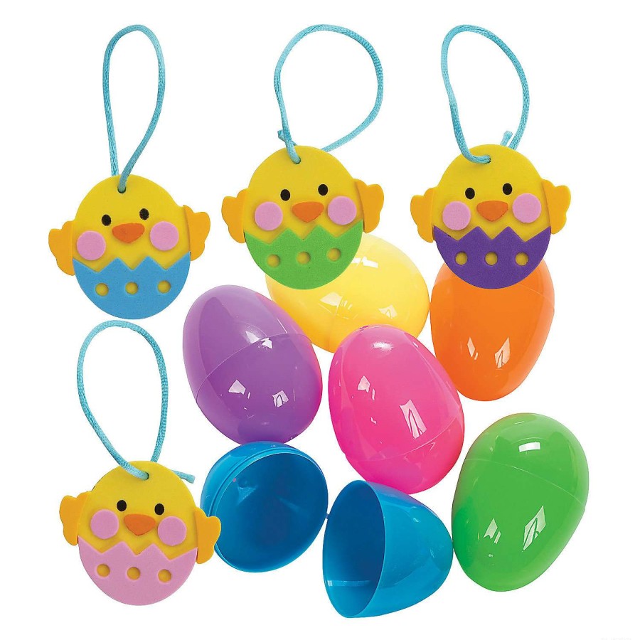 Toy Egg Fillers * | New Bright Plastic Easter Eggs With Chick Ornament Craft Kit Makes 24