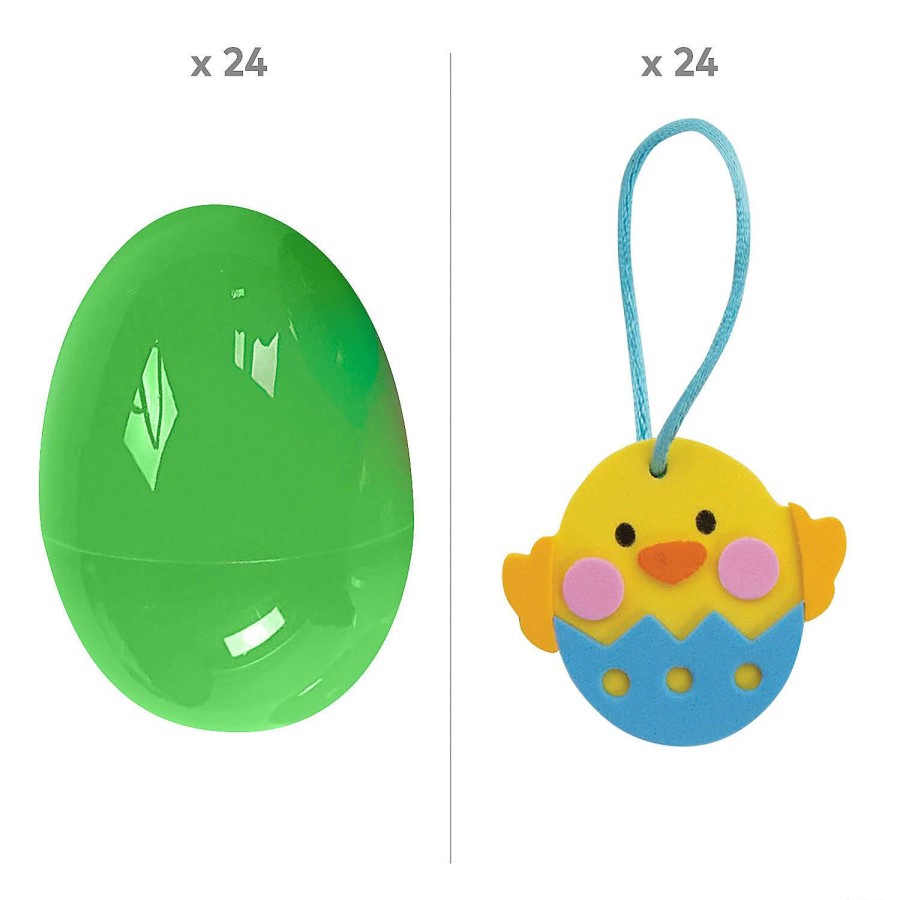 Toy Egg Fillers * | New Bright Plastic Easter Eggs With Chick Ornament Craft Kit Makes 24