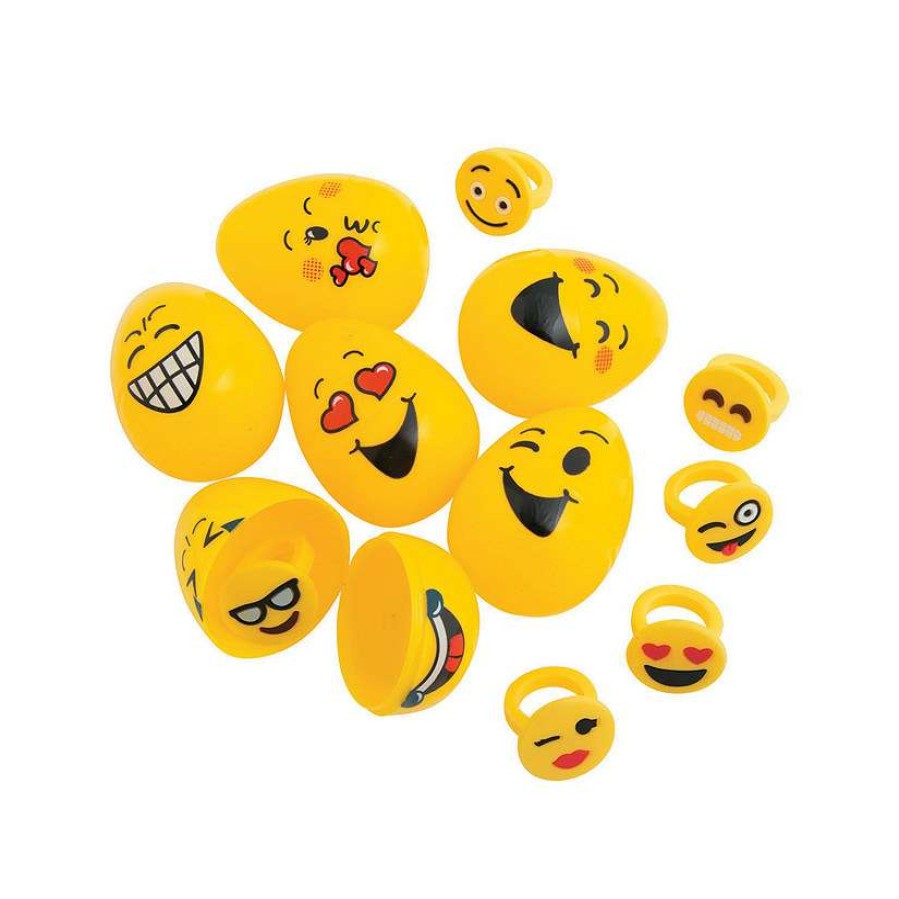 Easter Egg Hunt * | Hot Sale 2 1/2 Emoji Ring-Filled Plastic Easter Eggs 12 Pc.