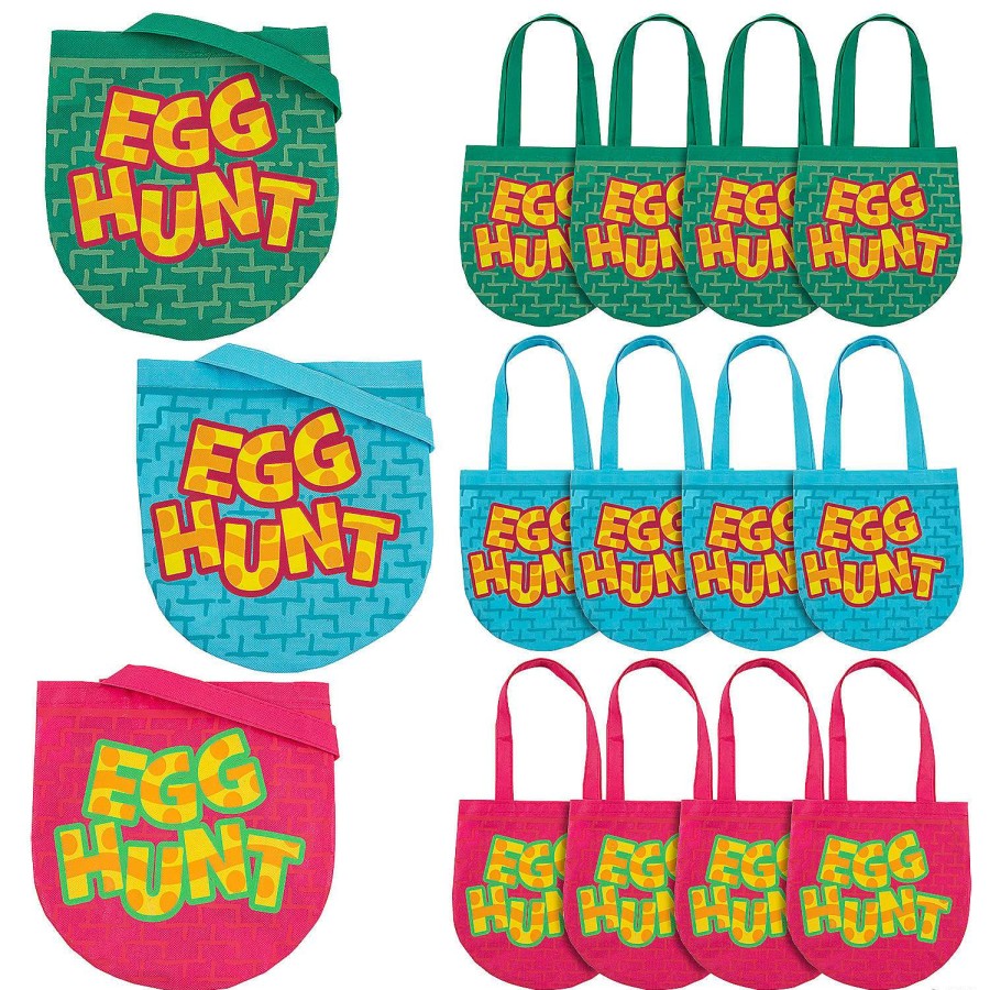 Easter Baskets & Grass * | Top 10 10 X 10 Medium Easter Hunt Nonwoven Tote Bags 12 Pc.