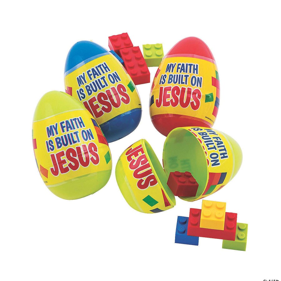 Easter Egg Hunt * | Cheap 3 Built On Jesus Color Brick-Filled Plastic Easter Eggs 12 Pc.