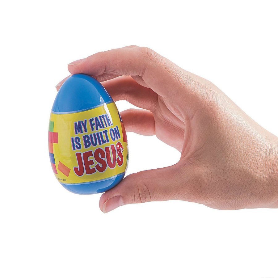 Easter Egg Hunt * | Cheap 3 Built On Jesus Color Brick-Filled Plastic Easter Eggs 12 Pc.