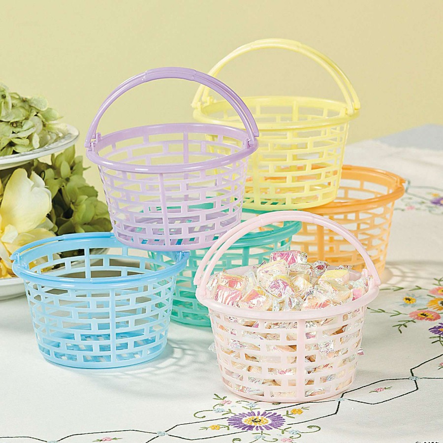 Easter Baskets & Grass * | Deals Pastel Round Easter Baskets 12 Pc.